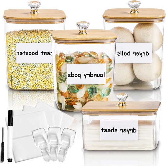 Waspoeder Containers - Opbergdozen - Wasruimte Organiseren - Met Lucht Dichte Deksel - 3.8 Liter Capaciteit - Transparant
