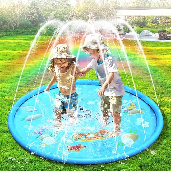 Water speelmat kinderen - Sproeimat met watersproeiers - Antislip splash pad - Opvouwbaar - PVC - 100 x 100 cm Blauw
