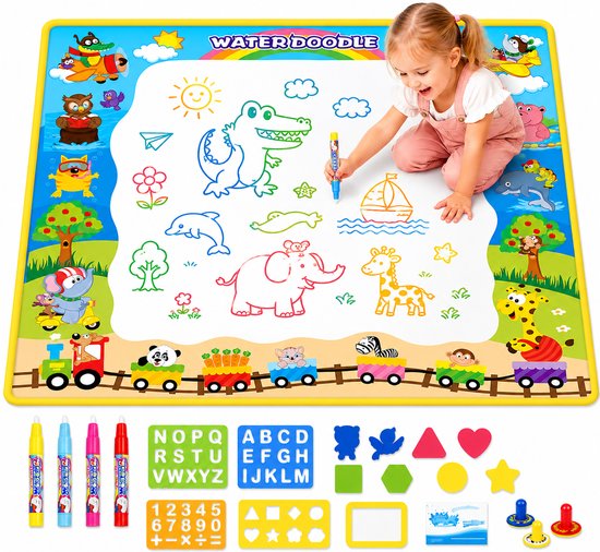 Water Tekenmat met 18 Accessoires - Met 4 Waterpennen - Speelgoed 2 Jaar - Speelgoed 3 Jaar - Speelgoed 4 Jaar - Speelgoed 5 Jaar - Montessori Speelgoed - Educatief Speelgoed - Jongens Speelgoed - Meisjes Speelgoed - Kinderspeelgoed