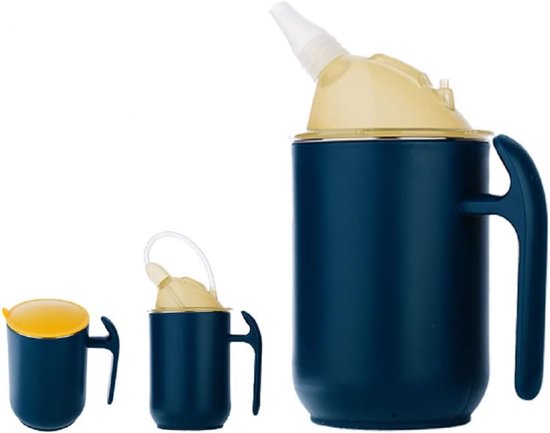 Waterbekers voor senioren met tuit - voor ouderen veilige lekvrije siliconen bekers - met 2 deksel en rietje - 1 stuk(blauw) van Merkloos
