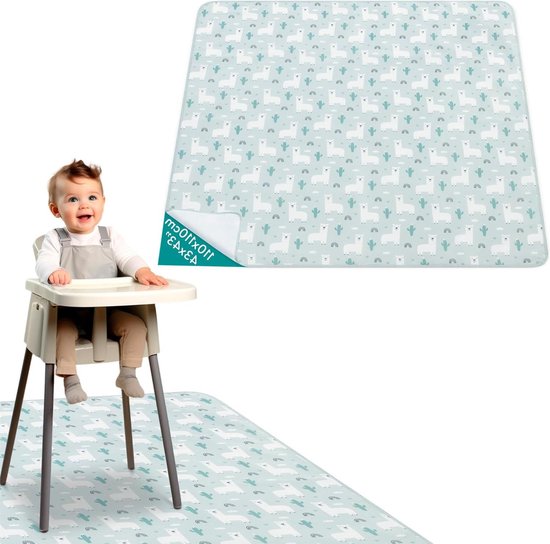 Waterdichte antislip knoeimat voor baby's - Kleed voor onder de kinderstoel - 110 x 110 cm - Picknickmat speelmat en knutselmat - Alpaca print van Pamyra