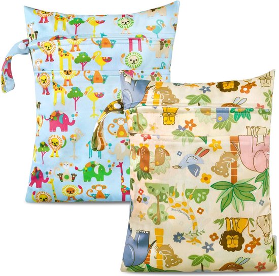 Waterdichte Herbruikbare Luier Tas met Rits en Natte Doek Organiser voor Baby's en Peuters - Set van 2 van $