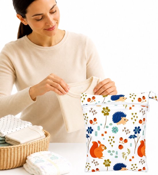 Waterdichte Luier Organizer & Wet Bag - Egel Bosdierenprint - Mini Luiertas - Opbergtas voor Luiers, Babydoekjes & Natte Kleding - 20 x 25 cm