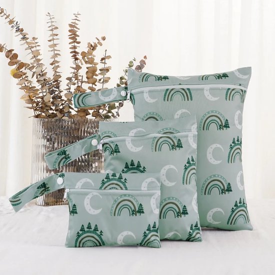 Waterdichte opbergtasjes voor baby spullen - 3 stuks maan & regenboog - Handige tasjes voor in de luiertas in 3 formaten - Tasjes met ritssluiting voor aan de kinderwagen van Famagic