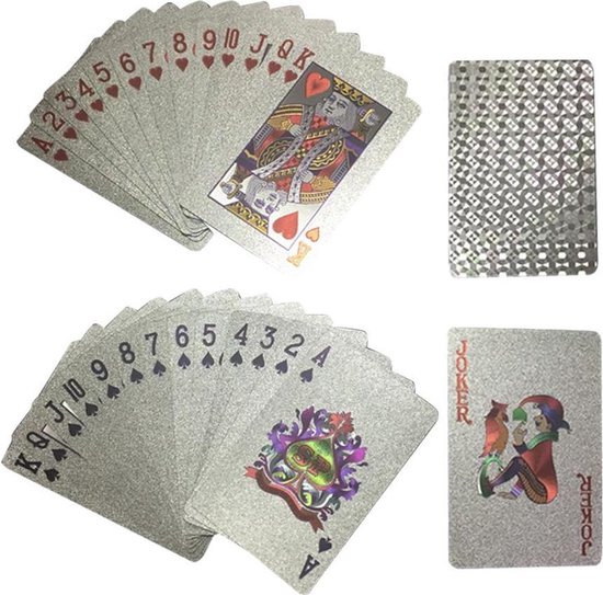Waterdichte Speelkaarten Zilver - Kaarten - Waterbestendig - Poker - Blackjack - Patience - Spelletjes - Kaarten Truukjes - Outdoor - Kaarten Set - Plastic Zilverfolie van Merkloos