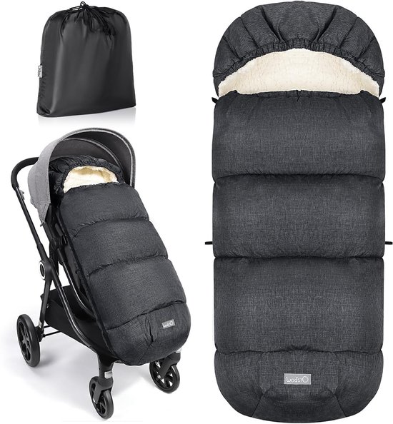 Waterdichte Voetenzak voor Kinderwagens met Verstelbare Kap, Sherpa Fleece Voering en Wasbare Voeringen, Geschikt voor Babybuggy's en Peuters, Donkergrijs