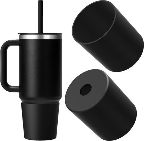 Waterfleshouder - Siliconen Cover - Beschermer - Zwarte Bumper - Reisbeker Compatibel - Zwarte Waterfles Onderkant Mouw - 28 oz/40 Ounce - 2 Stuks