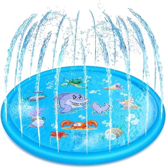 Waterspeelmat - 170 cm Waterspeelmat - Speelkleed - Opblaasbaar - watermat - Watermat - antislip dik babyzwembad met sproeier - Blauw