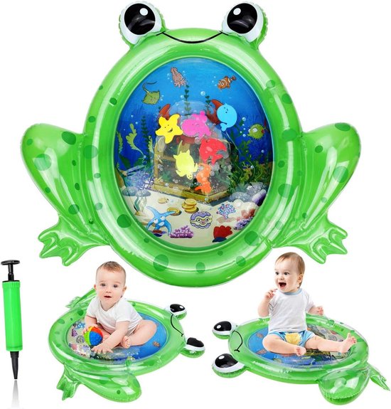 Waterspeelmat Kikkervorm - Baby - Babyspeelgoed - 3-6-9 Maanden - Opblaasbare Babymat - Groot - Sensorische Waterspeelmat - Vroege Ontwikkeling - Activiteitencentra Waterspeelmat van JBYtoys
