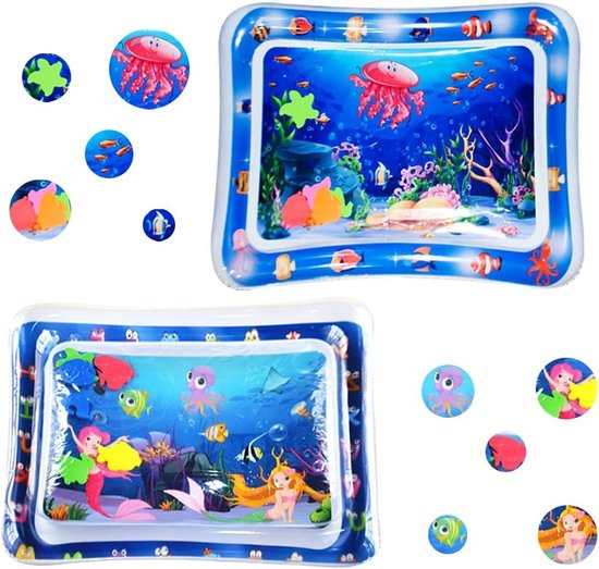 Waterspeelmat Opblaasbaar Water Babywatermat - Set van 2 - Opvouwbare Tummy-Mat voor Baby's - PVC Watermatras voor Baby's van 3 Maanden Waterspeelmat van Merkloos