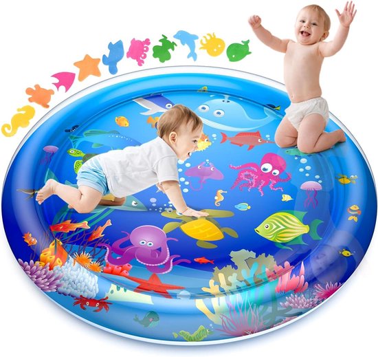 Waterspeelmat Tummy-time Mat voor Kinderen - Groot Formaat 100 x 100 cm - Opblaasbare Buiktijd Watermat voor Baby - Vroege Ontwikkeling Activiteit Waterspeelmat van Mojovi