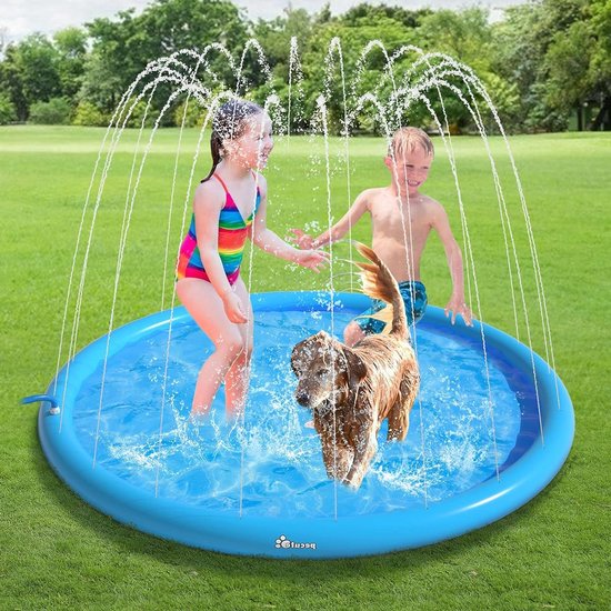 Waterspeelmat voor honden en kinderen - Splash Pad 150cm - waterspeelmat antislip - spetterende speelmat voor buiten - zomer tuin speelgoed - babyfeestje splashtabletten Waterspeelmat van Sunnylaxx