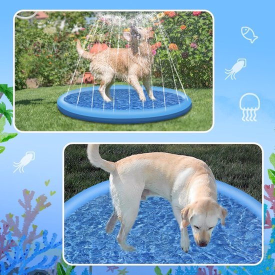 Waterspeelmat voor huisdieren - 100 cm opblaasbaar hondenbad - Speelmat met watersproeier, geschikt voor honden en kinderen - Waterpret voor in de tuin of op het strand
