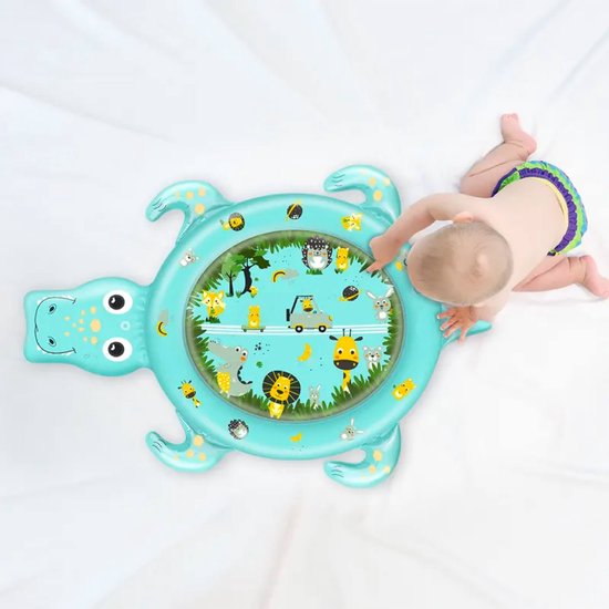Waterspeelmat - Watermat baby - Tummy time - Speelmat baby - Watermat - Speelmat - Waterspeelgoed - Opblaasbaar - PVC - 80 x 120 cm - Lichtblauw van EasyPeasy4Kids