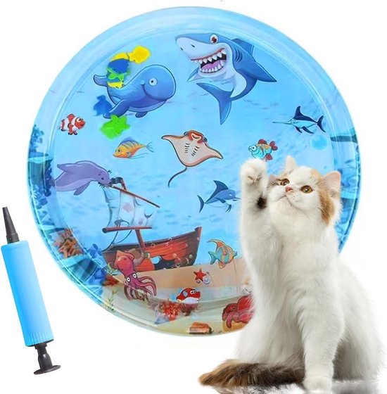 Waterspeelmat – Watermat – Speelkleed – Opblaasbaar – Waterspeelgoed Baby - Kraamcadeau - zomermat - Interactieve Speelmat - Watermat voor Peuters, Katten en Kleine Honden - met gratis luchtpomp