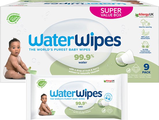 WaterWipes Snoetendoekjes - 9 x 60 toetenvegers - 540 doekjes van WaterWipes
