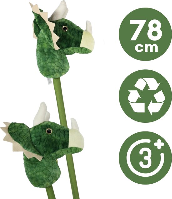 WAVE - Stokpaard dino - 78 cm - Stokpaardje - Dinosaurus - Stokpaarden - Hobby horse - Groen - Gerecycled polyester - vanaf 3 jaar van WAVE