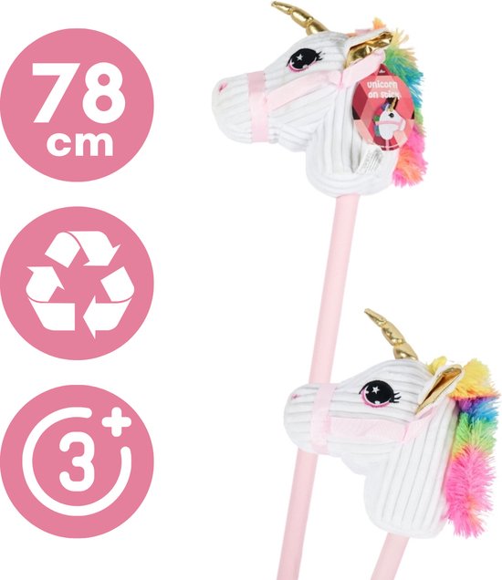 WAVE - Stokpaard eenhoorn - 78 cm - Stokpaardje - Unicorn - Stokpaarden - Hobby horse - Roze - Gerecycled polyester - vanaf 3 jaar van WAVE