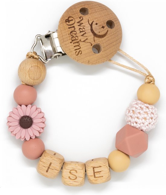 Wavy Dreams - Speenkoord met naam - Meisje - Kraamcadeau - Roze Pastel - Speenketting met naam- Model Ise van Wavy Dreams