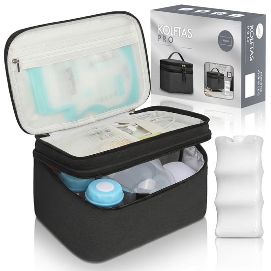 Waxels® Kolftas met Koelelement – Borstvoeding Koeltas – Moedermelk Bewaartas – Waterdichte Thermotas – Baby Fles Organizer – Grijs