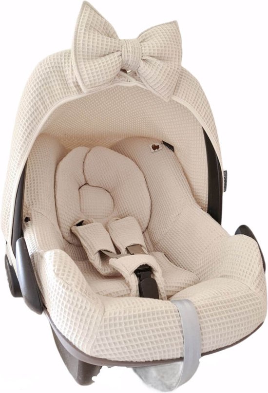 Wazzhappening - Autostoelhoes - Maxi Cosi Pebble - naturel - wafel - kiezel - hoes set - handgemaakt van Wazzhappening