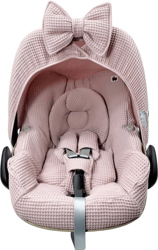 Wazzhappening - Autostoelhoes - Maxi Cosi Pebble - oudroze - wafel- hoes set - handgemaakt van Wazzhappening