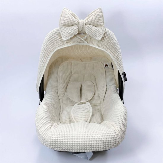 Wazzhappening - Maxi Cosi hoes set Lulu - kiezel - neutraal - wafel - autostoelhoes - universeel van Wazzhappening