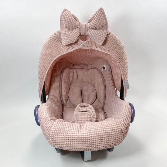 Wazzhappening - Maxi Cosi hoes set Lulu - oudroze - wafel - autostoelhoes - universeel van Wazzhappening
