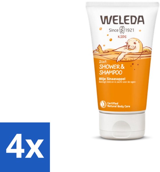 WELEDA - 2-in-1 Shampoo & Body Wash - Kids - Blije Sinaasappel - 150 ml - Voordeelverpakking - 4 stuks van Merkloos