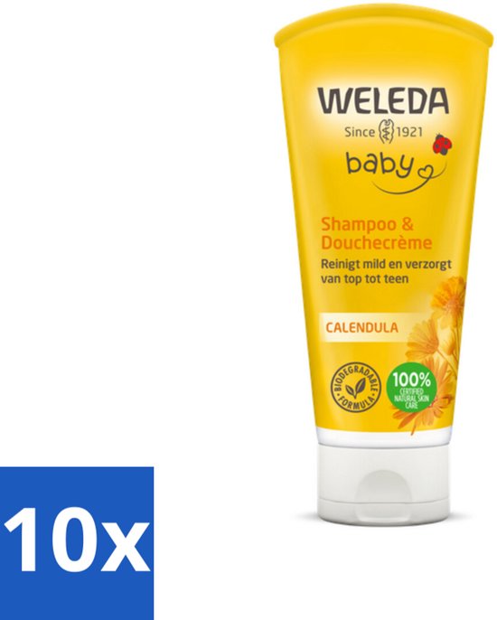 WELEDA - 2-in-1 Shampoo & Douchecrème - Baby & Kind - Calendula - Voor gevoelige huid - 200 ml - Bulkverpakking - 10 stuks van WELEDA