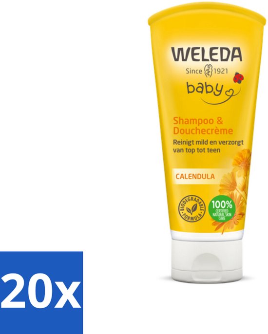 WELEDA - 2-in-1 Shampoo & Douchecrème - Baby & Kind - Calendula - Voor gevoelige huid - 200 ml - Bulkverpakking - 20 stuks van WELEDA