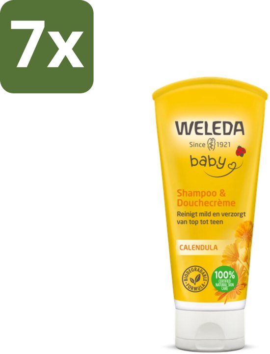WELEDA - 2-in-1 Shampoo & Douchecrème - Baby & Kind - Calendula - Voor gevoelige huid - 200 ml - Bulkverpakking - 7 stuks van WELEDA