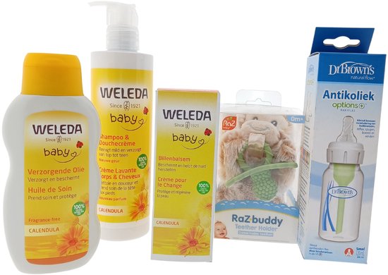 Weleda Baby Kraamcadeauset Verzorging met Speenhouder Aap & Fles – Luxe Verzorgingsset | Wellness Giftbox | Verwen Cadeaupakket voor Baby's van Merkloos