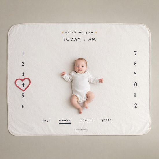 WeLikeToLove - Mijlpaaldeken Baby - Milestone Kleed - Fotodeken Baby - Kraamcadeau - Babyshower van WeLikeToLove