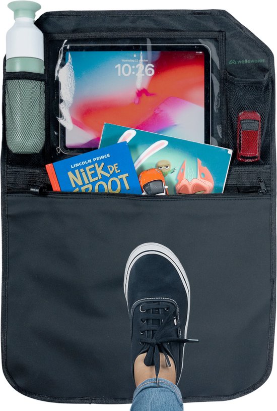Wellewares - Autostoel Organizer - Voor Kinderen - Met stootbescherming en Tabletvak - Zwart van Merkloos