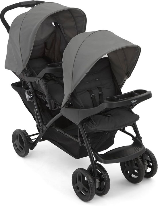Wendbare dubbele kinderwagen voor kinderen vanaf de geboorte tot 3 jaar, kleur titanium, compatibel met i-Size autostoelen