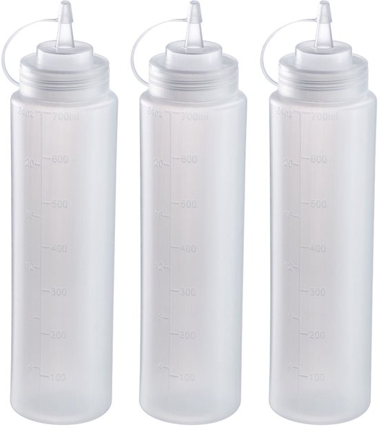 Westmark Knijpfles – Precieze dosering en hygiënisch vullen van de vormvaste flessen met mayo, BBQ–saus en andere vloeistoffen, Hygiënisch, BPA–vrij – 700 ml