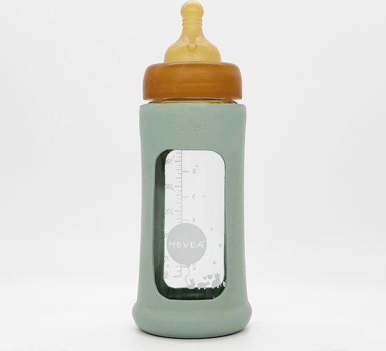 Wide Neck Baby Glass Bottle with Sleeve 250ml/8.5oz Single-Pack (Seafoam Blue)
