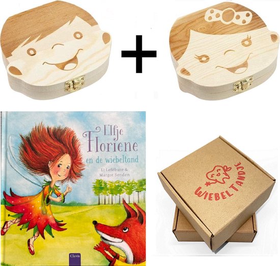 WiebelTandje Tanden Doosje SET Jongen en Meisje Hout met Elfje Floriene en de Wiebeltand Voorlees Prenten Kinder Boek - Houten Tandendoosje - Melktanden Bewaardoosje Voor Kinderen – Haarlokdoosje Hout – Kraamcadeau – Baby Geboorte Cadeau van Merkloos