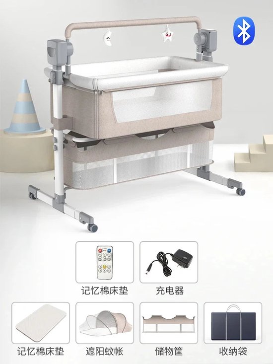 Wieg - Babybedje - Baby bed co sleeper - Elektrisch Babybedje - Ledikant - Bluetooth - Verplaatsbaar - Elektrisch Babybedje met Bluetooth Muziek – Wieg met Schommelfunctie voor Pasgeborenen van Sundhughs