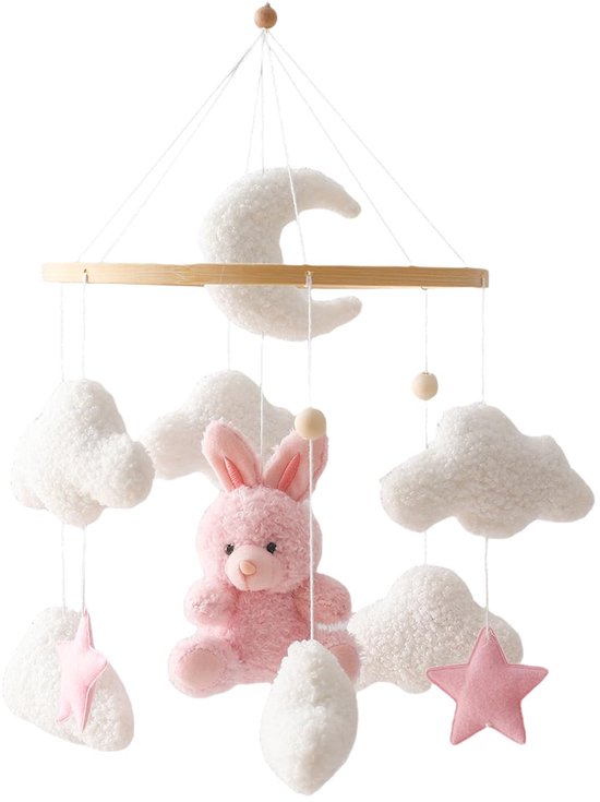 Wieg Bel Wind Chime, 3d Konijn Wolk Vorm Wieg Bel, Kinderkamer Bed Opknoping Bel, Pasgeboren Gift, Geschikt Voor Zowel Jongens Als Meisjes (Roze Konijn Model) van Merkloos