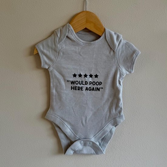 Wij & Blij - Kraamcadeau | kraamcadeautje | baby - rompertje met tekst mt 56/62 - grijs- Would poop here again van Merkloos