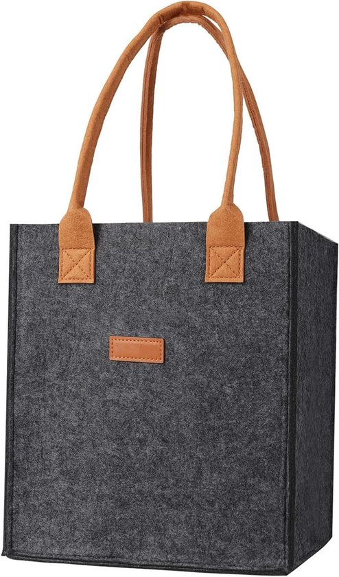 Wijnfles tas - Draagtas vilt - Picknick en reizen - Zes vakken - 23 x 18 x 26 cm - Zwart