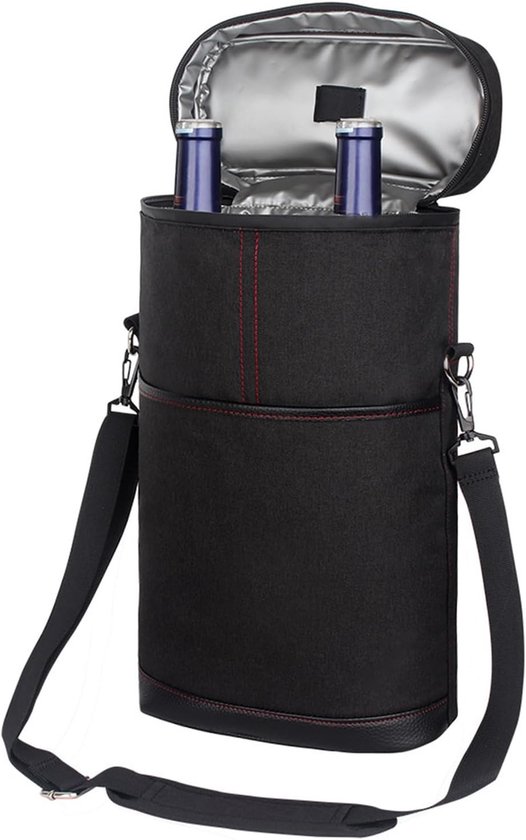 Wijnkoeltas, 38 x 23 x 11 cm, geïsoleerde whiskybescherming van Oxford-stof, draagtas voor feestjes, reizen, thuis en restaurants, met accessoires