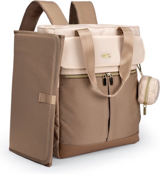 Wijtz Luxe Beige Luiertas Rugzak - De Complete Stijlvolle Multifunctionele Verzorgingstas met Luxe Verschoningsmatje - Waterafstotend en Hoogwaardige Kwaliteit - Perfect als Luiertas, Pampertas, Schoudertas, Laptoptas & Reistas voor de Moderne Ouder van Wijtz