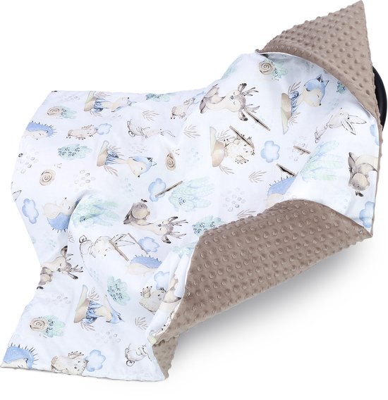 Wikkelbabykinderwagen 90x90cm - universele babyvoor buggy autostoel Oeko-Tex all-season katoen Minky Egel kaki