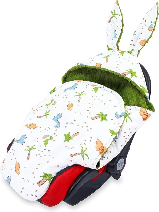 Wikkeldeken babyzitje winter 80x87 cm - voetenzak babydeken voor auto winterzak katoen minky Dinosaurus groen van HOBEA-Germany