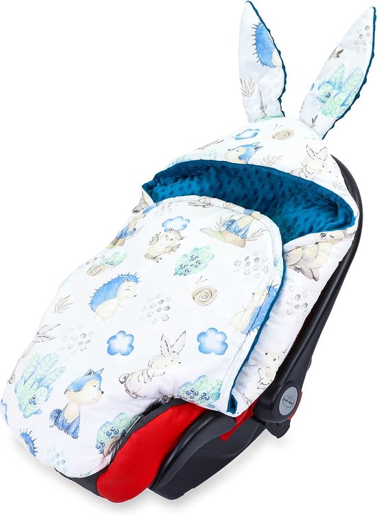Wikkeldeken babyzitje winter 80x87 cm - voetenzak babydeken voor auto winterzak katoen minky Egel blauw van Dresco