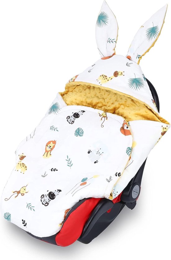 Wikkeldeken babyzitje winter 80x87 cm - voetenzak babydeken voor auto winterzak katoen minky Safari toffee van Boogy Baby