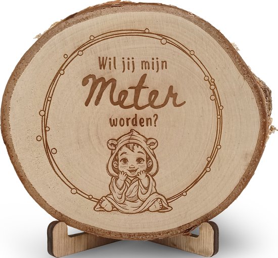 Wil jij mijn meter worden? - Boomschijf + Staander - Decoratie - zwangerschap- Peter/meter - Uniek - Baby op komst - Baby Shower- Baby In Red van Merkloos